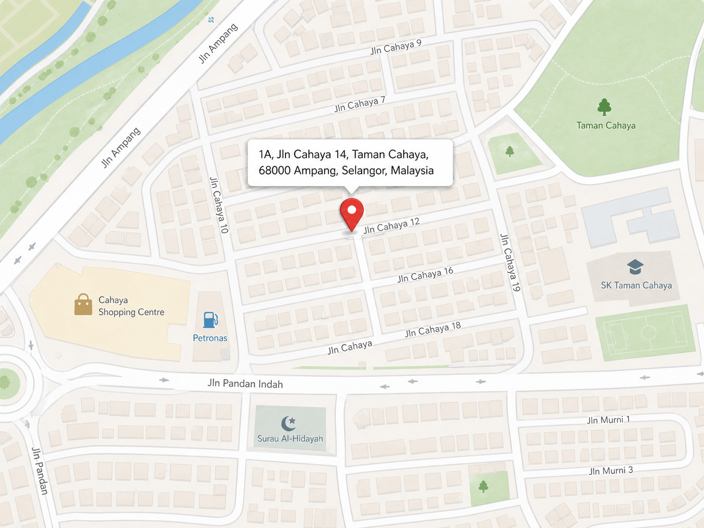 Map marker for Buzzmetric at 1A, Jln Cahaya 14, Taman Cahaya, Ampang, Selangor, Malaysia